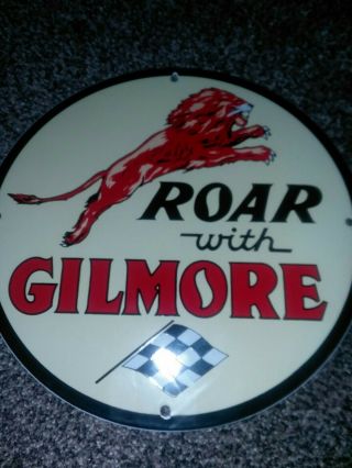 Gilmore Gasoline Porcelain Sign Vintage Brand Near.