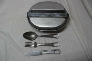 Us Military Issue Ww2 Mess Kit Wth Utensils Knife Fork Spoon Food Ration 1944 K1