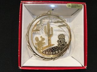 Nation ' s Treasures Arizona State 24K Gold Brass Christmas Ornament Cactus 3