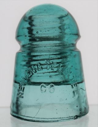 Blue Cd 104 Eng.  Tel & Tel.  Co.  W/blot Out Oval Slug Plate Glass Insulator