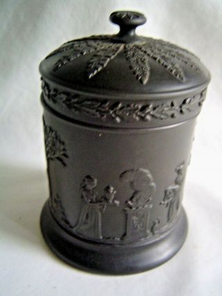Wedgwood Black Basalt Jasperware Covered Container Cigarette Jar