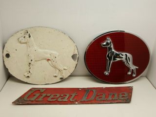 Great Dane Semi Truck Trailer Emblems Set Of 3 2 Metal Older & One Plastic Oval