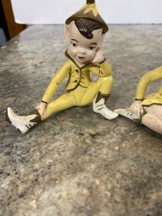 Holland Mold Ceramic Vtg Pixie Fairy Elf girl and boy figurines Sitting - 2