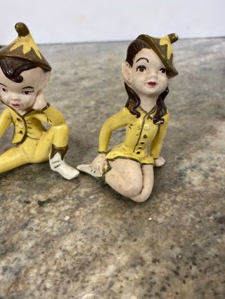 Holland Mold Ceramic Vtg Pixie Fairy Elf girl and boy figurines Sitting - 3