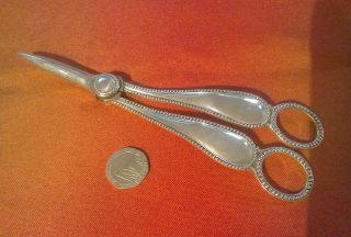 Lovely Antique Silver Plate Grape Scissors With Beaded Decoration