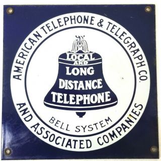 Vintage American Telephone Telegraph Co Bell System Porcelain Sign 8 " X8 "