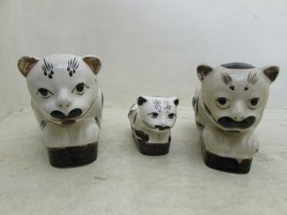 3 Antique Chinese Stoneware Ceramic Cream Glazed Cat Pillows