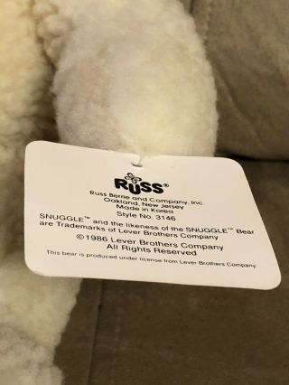 Vtg Snuggle Fabric Softener Plush Teddy Bear w/ Tags 1986 Russ Berrie 15 