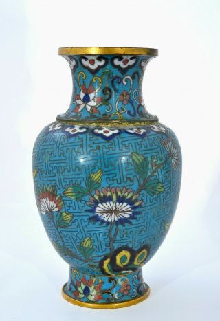 19th Century Chinese Gilt Cloisonne Enamel Vase With Flowers
