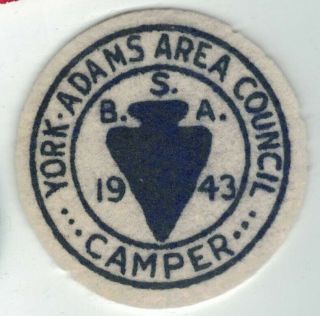1943 York - Adams Area Council Felt Camper Patch