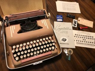 1955 Pink Smith Corona Silent 5t Series Portable Pica Typewriter Case