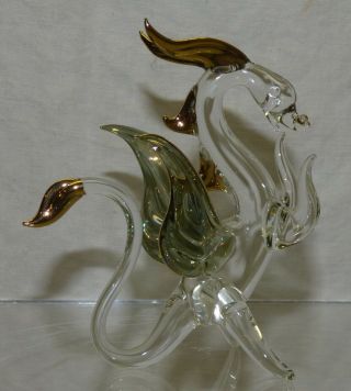 Vtg Hand Made Crystal Glass 3 1/2 " Dragon Figurine W/ Gold Accents Ren Faire