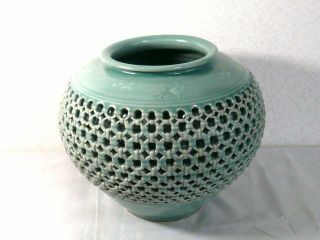 Antique Celadon Vase Pottery Retro Popular Rare Beautiful　japan Ems F/s