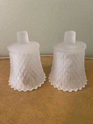 2 Vintage Frosted White Glass Peg Votive Cup Candle Holder Diamond Point