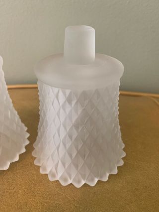 2 Vintage Frosted White Glass Peg Votive Cup Candle Holder Diamond Point 2