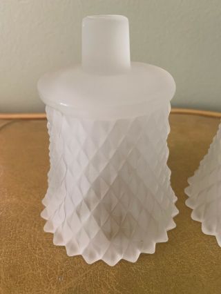 2 Vintage Frosted White Glass Peg Votive Cup Candle Holder Diamond Point 3