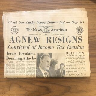 October 10,  1973 The News American Baltimore - Agnew Resigns - Nixon
