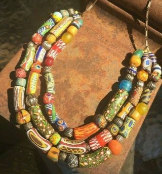 3 Strand African Trade Bead Necklace