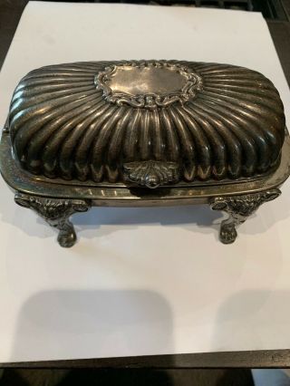 Antique Silverplated Domed Covered Butter Dish F.  B.  Rogers Silver Co Footed Lion