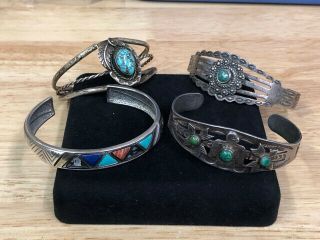 Vintage Native American Fred Harvey Era Silver Turquoise Bracelets