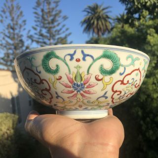 Antique Chinese Doucai Porcelain Large Bowl Flower Blossom Vine Scrolls Art Rare