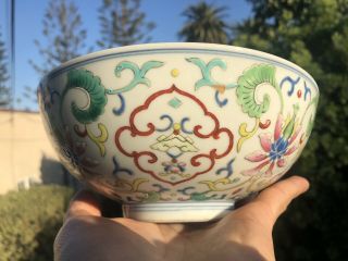Antique Chinese Doucai Porcelain Large Bowl Flower Blossom Vine Scrolls Art RARE 2