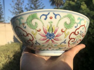 Antique Chinese Doucai Porcelain Large Bowl Flower Blossom Vine Scrolls Art RARE 3