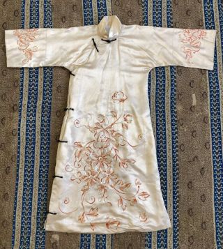 Antique 1920s 30s Embroidered Chinese Cheongsam Qipao Banner Dress Florals Deco