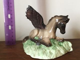 Ceramic Pegasus Red Roan W/purple Glitter Wings On Base Figurine Handmade Ooak