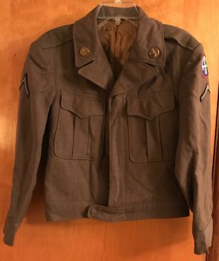 Vintage Ww2 Us Army Field Jacket Ike Wool Olive With Patches