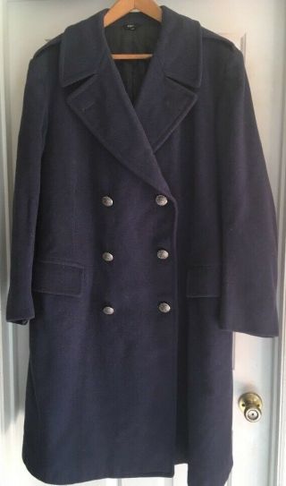 Vintage 1949 Us Navy 100 Wool Blue Overcoat Double Breasted Sz 43 Xl
