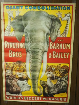 Giant Consolidation Ringling Brothers & Barnum & Bailey Circus Poster 17 " X 24 "