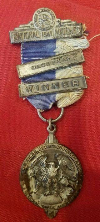 Vintage 1941 Sterling Nra Medal - Winner,  American Dewar Course Match