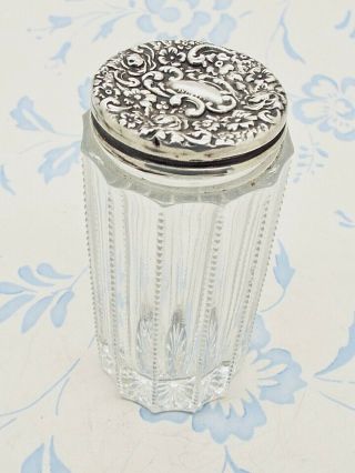 Antique Glass Perfume Bottle Jar Sterling Silver Top