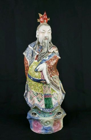 Large Antique Chinese Porcelain Statue Of Immortal Qing Famille Famille Rose