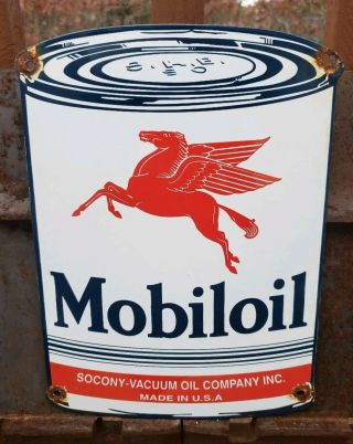 Vintage Mobiloil Motor Oil Porcelain Enamel Sign Gas Pump Plate Lubester 11x8