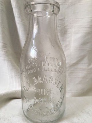 Vintage Pint Milk Bottle C.  K.  Madsen Dairy St.  Charles Illinois