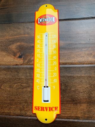 Castrol Service Thermometer Gas Oil Porcelain Advertising Sign