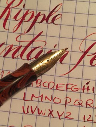 Waterman’s Ideal 52 1/2v Red Ripple Fountain Pen F 14k Gold Long Tines Flex Nib