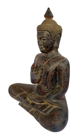 Wood Buddha Statue - Antique Khmer Style Wood Teaching Buddha Statue - 43cm/17 
