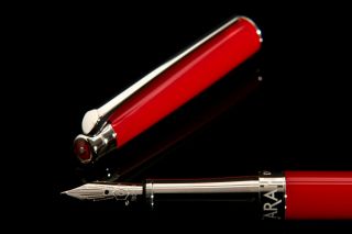 Caran D Ache Leman Slim Fount Pen Scarlet Red,  18c Nib - M.