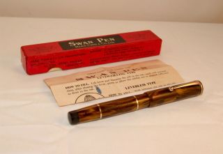 Vintage Mabie Todd Swan L330/64 Leverless Fountain Pen - Rare - Brown Amber - C1935