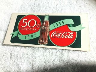 Coca - Cola Ink Blotter 50th Anniversary 1886 – 1936 Galesburg Illinois Paper