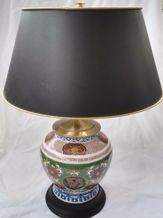 Antique Chinese Famille Verte Converted Porcelain Vase Lamp W/ Shade