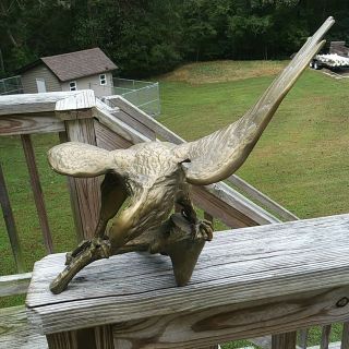 Vintage Large Brass Eagle Perched On Limb / Branch Statue Figurine 11 1/2 " Tall