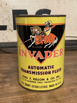 Vintage Invader Motor Oil Can One Quart Metal Can Gas Station Sign