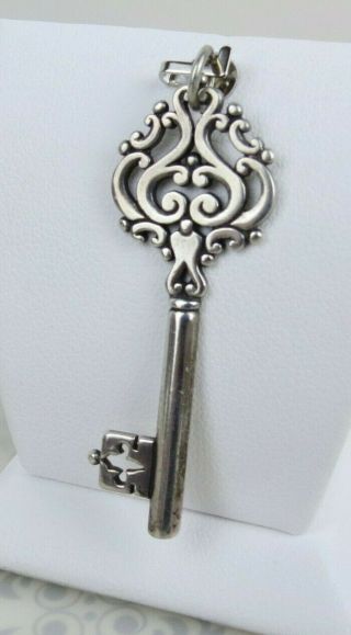 James Avery Sterling Silver Vintage Ornate Key Pendant 1 3/4 Inches Long