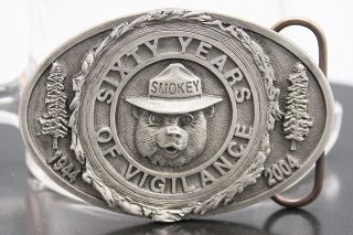 Smokey Bear 60 Years [1944 To 2004] Forest Service Pewter Belt Buckle 379/1000