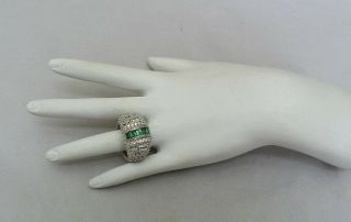 Judith Ripka Sterling Silver Emerald Crystal Cz Filigree Domed Ring Size 8 1/2