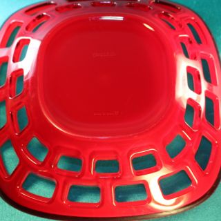 Guzzini Italy Red & White Plexiglass Lucite Fruit Bowl Bread Basket Mod Italian